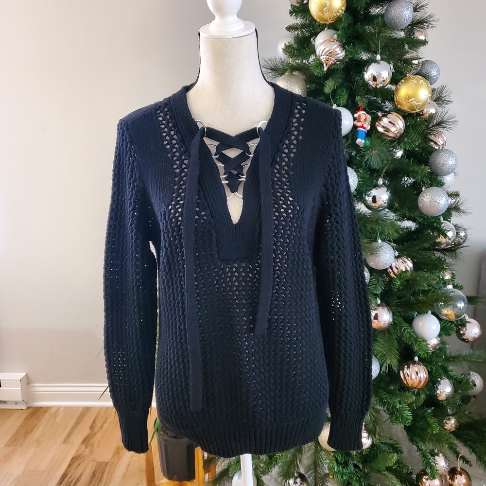 Magaschoni lace up black chrodet sweater